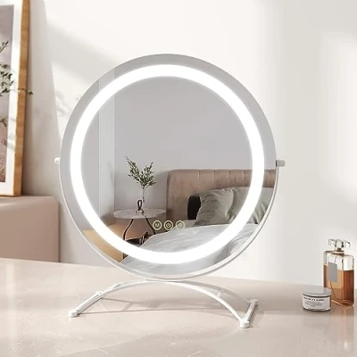 Image of EMKE LED Hollywood Vanity Mirror, Round 360 Rotation Makeup Mirror Touch Screen Cosmetic with Dimmable, Adjustable Brightness and Memory Function, Illuminated (Φ400mm, White)