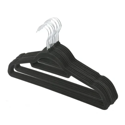 Image of KAV Velvet Coat Hangers Non Slip Slim Clothes For Coats, Dresses, Trousers With 360 Rotating Hook Space Saving Design Wardrobe Organization (Black, 20)