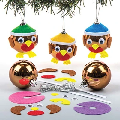 Image of Baker Ross AV479 Bird Robin Bauble Kits for The Christmas Tree — Creative Art and Craft Supplies Kids to Make, Personalise Decorate (Pack of 6), Assorted, Pack 1