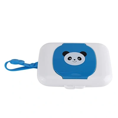 Image of Baby Outdoor Portable Wet Tissue Dispenser Case Infant Reusable Stroller Pram Wipes Box Convenient for Travel(White + Blue)