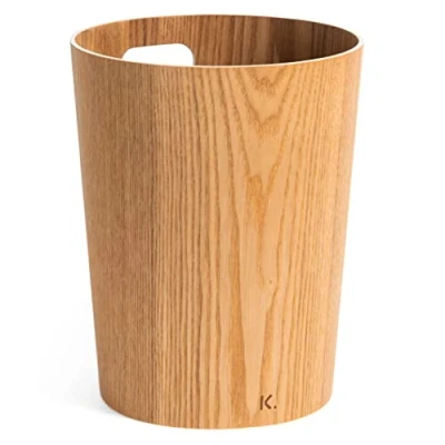 Image of Kazai. Real Wood Waste Paper Bin Börje Modern Wooden Basket for Office, Kids&#039; Room, Bedroom and more 9 liters Ash