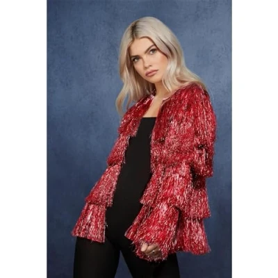 Image of Smiffys Fever Tinsel Festival Jacket, Red, Fancy Dress, Dress Up Accessories
