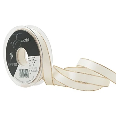 Image of Berisfords Gold Edge Satin Ribbon, Bridal White, 15 mm