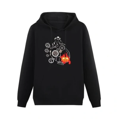 Image of Troki Calcifer Fire Heart Hoody, Studio Ghibli Howl&#039;s Moving Castle Hoodie Size S Black