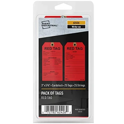 Image of Avery Preprinted 5S Tags with String, 5.75&quot; x 3&quot;, RedTags, 25 Write On Hang (62426)
