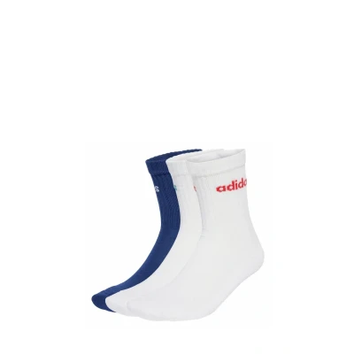 Image of adidas Unisex Linear Crew Cushioned Socks 3 Pairs, Dark Blue/White/White, 2.5 4
