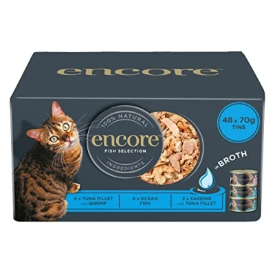 Image of Encore 100% Natural Wet Cat Food Multipack Fish Selection in Broth 4 x 12 70g (Total 48 Tins)