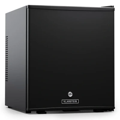 Image of KLARSTEIN fridge, mini fridge with glass door, 44L for drinks &amp; snacks, small quiet, adjustable shelves, lock, changeable door hinge, height feet
