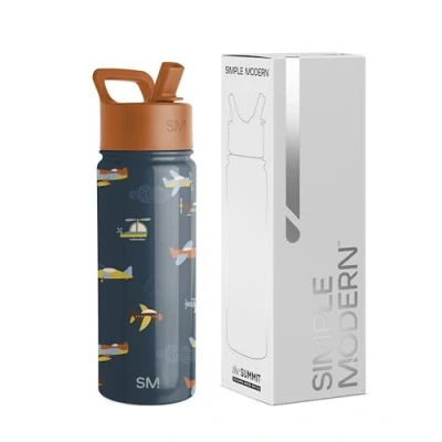 Image of Simple Modern Kids Water Bottle with Straw Insulated Stainless Steel Reusable Tumbler for School, Girls, Boys Summit Collection 530ml Wheels Up