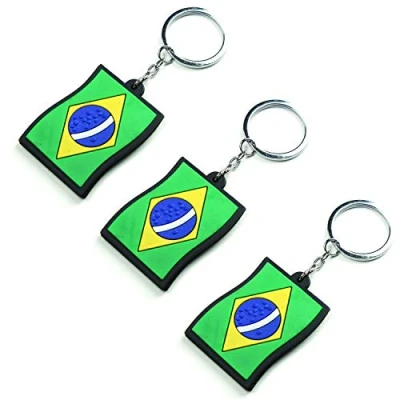 Image of Komonee Brazil Flag Rubber Key Chains Novelty Ring Country Keychain Brazilian Keyrings (Pack of 3)