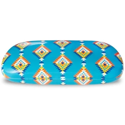 Image of LAGO TERRA Aztec Print Hard Shell Glasses Case Teal/Yellow (Medium)