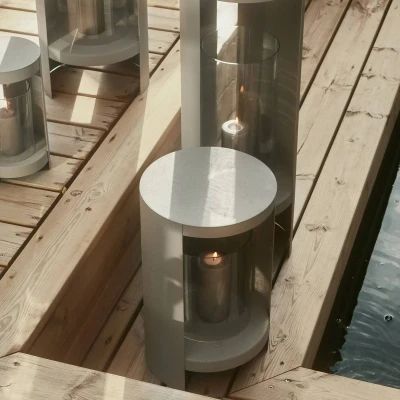 Image of AYTM lantern Ora, grey brown, height 28.2 cm, glass, aluminium