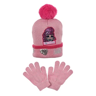 Image of L.O.L. Surprise! Children&#039;s Girls&#039; Winter Set Hat + Gloves Bobble, pink, 52