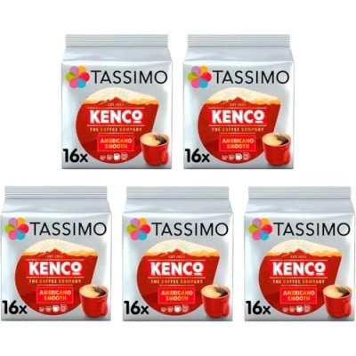 Image of Tassimo Kenco Americano Smooth Coffee Pods x16 (Pack of 5, Total 80 Drinks)