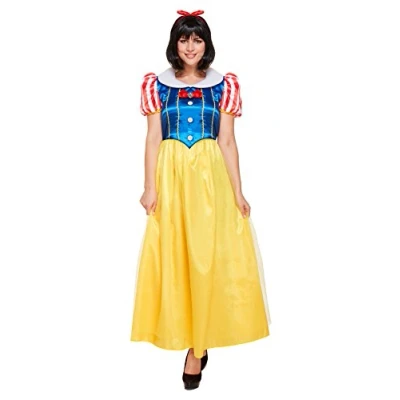 Image of HENBRANDT Adult Women’s Snow Princess Fancy Dress Outfit with Red Hairband Fairytale Book Day Halloween Up One Size Ladies Costume