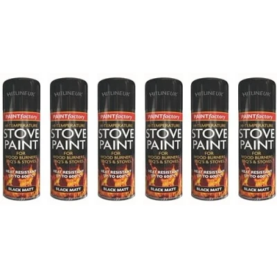 Image of 6 x 400ml Heat Resistant Paint Black Stove High Temperature Matt Spray