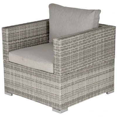 Image of Outsunny Single Seater Rattan Chair Sofa with Padded Cushions, All Weather PE Wicker Weave Garden Armchair Armrests, Grey