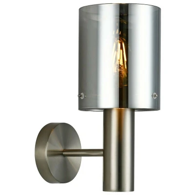 Image of Italux Lighting Modern Wall Lamp Satin Nickel 1 Light with Smoky Shade, E27