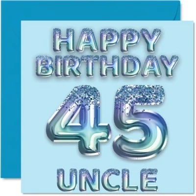Image of 45th Birthday Card for Uncle Blue Glitter Party Balloons Happy Cards 45 Year Old from Nephew Niece, 145mm x Bday Greeting Gift