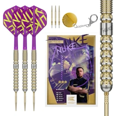 Image of TARGET Darts Luke Littler Gen 1 Prodigy Steel Tip Swiss Point Darts, 90% Tungsten 22G Generation Gold Player Edition Points Dart Sets, K Flex Flights and Shafts