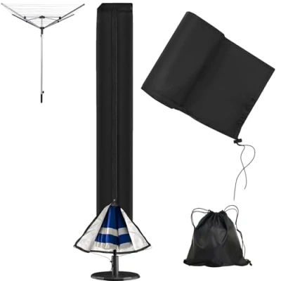 Image of AUXHCYL Rotary Washing Line Cover 420D Heavy Duty Airer Cover, Waterproof Whirligig for Outside, Clothes with Zips Dryer Line(165x16x16cm)