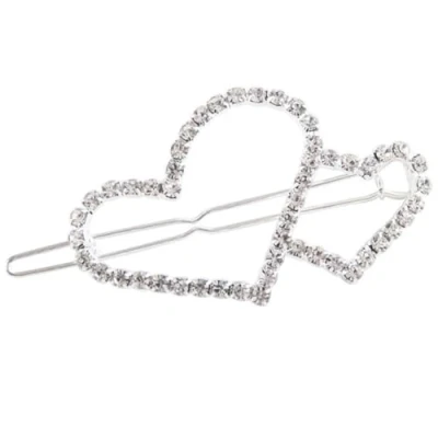 Image of yangzerang Double Heart Hair Clip Pin Rhinestone Barrettes Bangs Accessories for Women Makeup Clips Hollow Styling