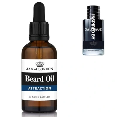 Image of Inspired Beard Oil Scented Aftershave For Growth And Conditioning Jojoba oil, Argan Vitamin E Made In the UK Various Scents (Pack of 1, Attraction)