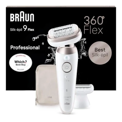 Image of Braun Silk épil 9 Flex, Epilator with 360 Flexible Head for Easy Hair Removal, Wet &amp; Dry, Lasting Smooth Skin, Lady Shaver Trimmer Comb, 030 3D, White/Rose Titan