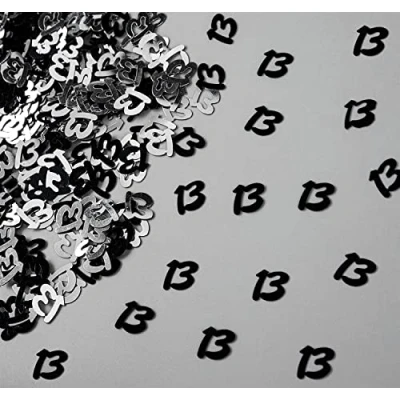 Image of SHATCHI Black &amp; Silver 13th Birthday Confetti Foil Metallic Glitz Table Scatter Sprinkles Age Bday Party Decorations, 12mm (SHATCHI)