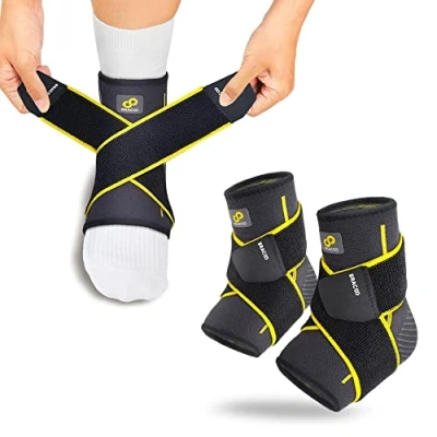 Image of BRACOO Adjustable Ankle Support, Compression Foot Support Men &amp; Women, Breathable Brace for Relief Sprain, Achilles Tendinitis, Plantar Fasciitis, Swelling, FS60, 1 Pair (Black, S/M)