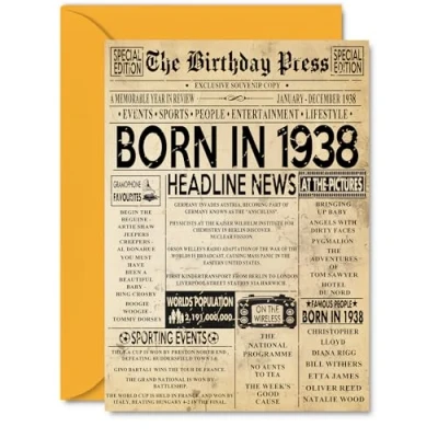 Image of 87th Birthday Card for Men Women Bday Press Newspaper 1938 Happy 87 Cards Wife Uncle Dad Auntie Nanny Nan, A5 Greeting