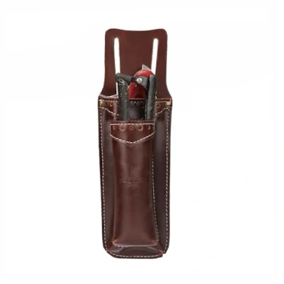 Image of TOURBON Genuine Leather Garden Tool Belt Pouch Gardening Holster for Folding Pruning Saw Pliers Shears Secateurs Knife Case