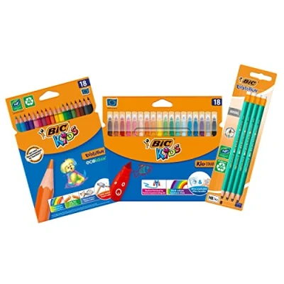 Image of BIC Evolution Original Eraser Graphite Pencils, Kids Couleur Felt Pens, ECOlutions Colouring Set of 1