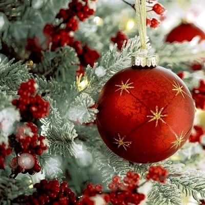 Image of 20 Small Cocktail Napkins Christmas Red Bauble Table Decoration Paper with Motif Also for Decoupage and 24 x cm
