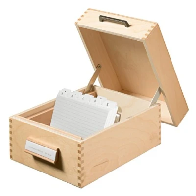 Image of HAN 506, Wooden card filing box A6 landscape, for 900 cards, metal base/support plate, natural wood