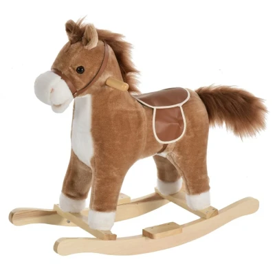 Image of HOMCOM Kids Plush Rocking Horse w/Sound Moving Mouth Wagging Tail Children Rocker Ride On Toy Gift 3 6 Years Brown