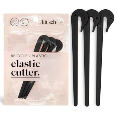 Image of Kitsch Elastic Hair Tie Cutter Tool, Rubber Band for Hair, Kids Cutter, Remover Ponytail Tool Toddler, 3pc Black