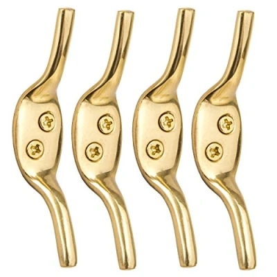 Image of 4X Solid Brass 3&quot; Cleat Hooks Roman Blind/Curtain Tie Backs Washing Line Downs