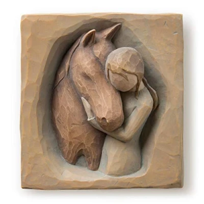 Image of Willow Tree Quiet Strength, Always There for me, Expression of Friendship and Love Between Girls Horses, Sculpted Hand Painted Bas Relief Wall Plaque