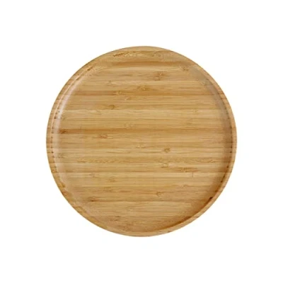 Image of pandoo Reusable Bamboo Plates, 100% Round Wooden Decoration, Dinner Tableware Set, Set 4 x 25 cm
