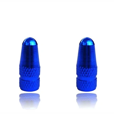 Image of Blue presta Bike dust caps lightweight metal cycle valve