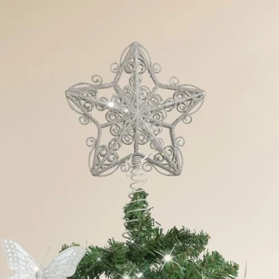 Image of Melody Maison Silver Ornate Glitter Star Christmas Tree Topper