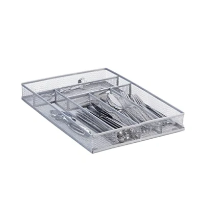Image of Relaxdays Large Metal Mesh Cutlery Tray, Open Drawer Organizer Insert, L, HWD: 5.1 x 28.6 40.6 cm, Silver