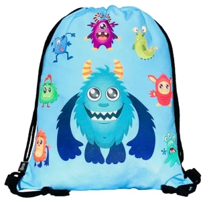 Image of HECKBO kids monster gym drawstring bag 40x32cm 12.6&quot; x 15.8&quot; string kindergarten daycare crèche school football children girl boy backpack, sports bag, fabric