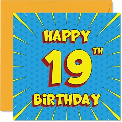 Image of Fun 19th Birthday Cards for Men Woman Comic Book Happy Card Sister Granddaughter Grandson Son Daughter Brother Cousin Nephew Niece, 145mm x Greeting Cards,