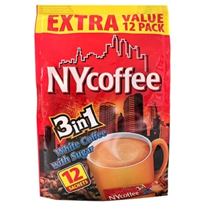 Image of NY coffee 3 in 1 sachets [8 x 12] 96 servings White with sugar, instant sachets, for home or office use.