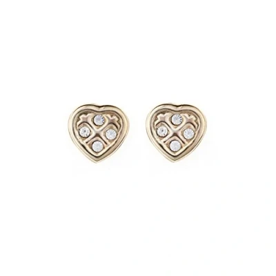 Image of 9ct yellow gold heart with crystal Andralok stud earrings. Gift box