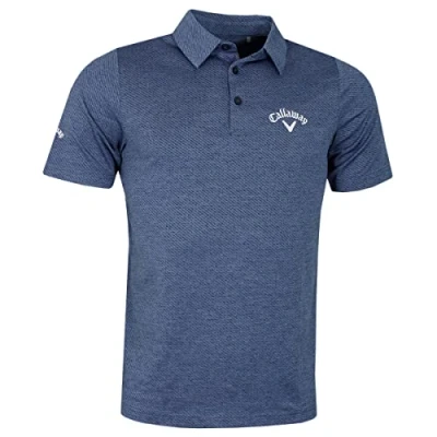 Image of Callaway Golf Mens Heathered Jacquard Polo Shirt Peacoat Heather S