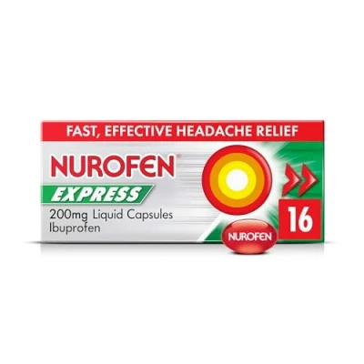 Image of Nurofen Express Pain Relief Ibuprofen Liquid Capsules, 200mg, 16 Period Relief, Headache Migraine Quick Acting Painkiller, Cold and Flu, Medication