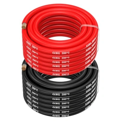 Image of 4 Gauge Wire by MMOBIEL AWG Silicone Cable, 2 x 16.4ft (5m) (1 Red &amp; 1 Black) Tinned Copper Battery Wire, Flexible High Temp Electrical for Automotive, Welding, Solar, Marine, RV, Inverter